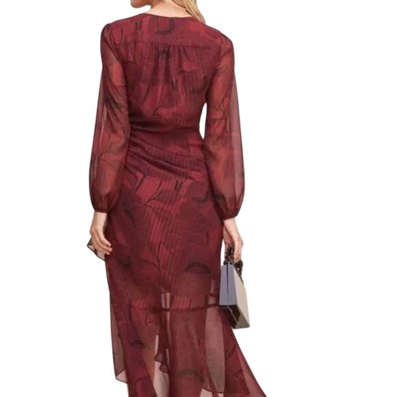 ASTR The Label Metallic Ruffled Faux Wrap Maxi Dress Burgundy Women's Size Small - Picture 2 of 7